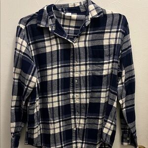 Old Navy Blue and Cream Plaid Shirt